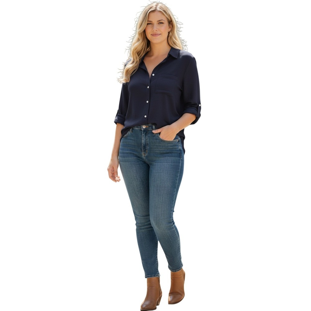 RHEA NWT 100% Cotton Oversized Navy Blue Textured‎ Button Down Shirt L/XL Luxe
